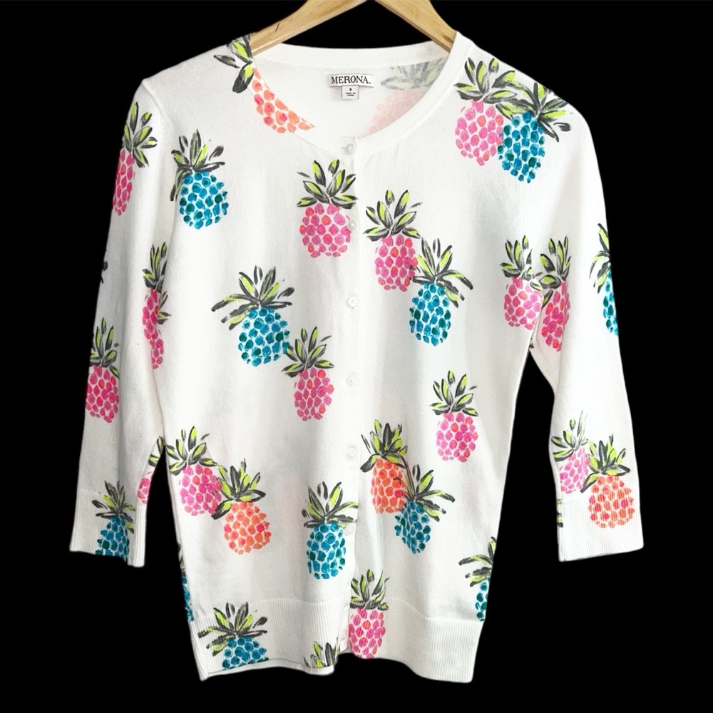 MERONA | Colorful Pineapple Cardigan Sweater | 3/4 Sleeve | Size Small